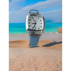 Brighton Orchard Watch Blue Leather Band Square Dial Silver Plated New Battery